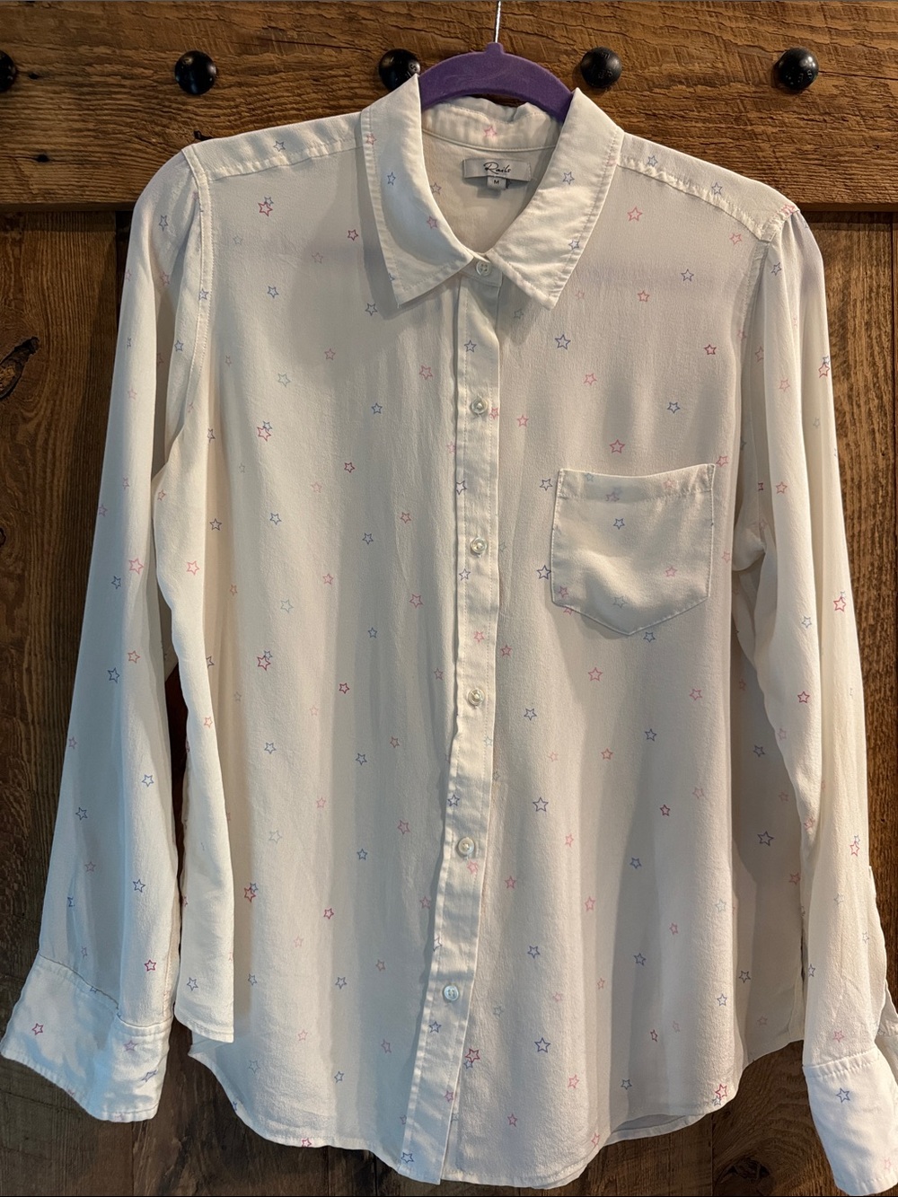 Rails Cream Button-Down Shirt with Pink & Blue Star Print